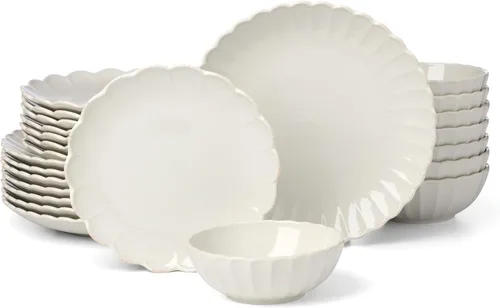 Vista 26 de Lenox Juego de vajilla de gres, vajilla francesa de 12 piezas para 4, color blanco perle festoneado, servicio para 4, apto para lavavajillas, juego