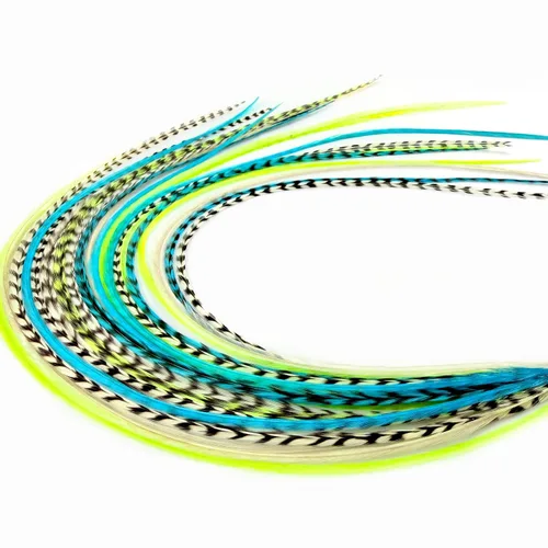 Vista 20 de 21 extensiones de cabello de color azul, kit de gallo de 9 a 14 pulgadas de largo, con 20 cuentas de microenlace, plumas 100% reales, estilo bohemio