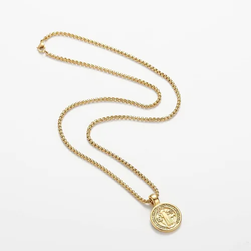 Vista 3 de FSYAEGZA Collar con colgante de medalla de exorcismo de San Benito para hombre, de acero inoxidable, colgante de cruz religiosa católica, colgante