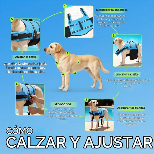 Vista 5 de VIVAGLORY Chaleco salvavidas para perros Rip Stop, chaleco de natación con asa, flotabilidad para perritos cachorros, chaleco salvavidas para perros