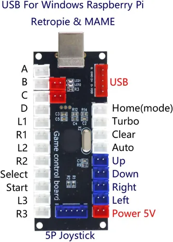 Vista 2 de SJJX Controlador de juego de arcada codificador USB Zero Delay 2 jugador a botón de joystick para PC MAME Raspberry Pi Retro