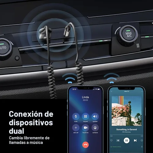 Vista 6 de UGREEN Adaptador Aux a Bluetooth 6.0 Receptor Bluetooth de 3.5mm para Coche Kit USB 2.0 a Conector de 3.5mm con Micrófono Integrado Entrada Auxiliar