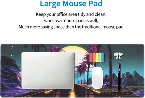 Vista 8 de Retrowave Synthwave - Alfombrilla de mouse grande para juegos, XL, alfombrilla de mouse larga extendida, base de goma antideslizante, bordes