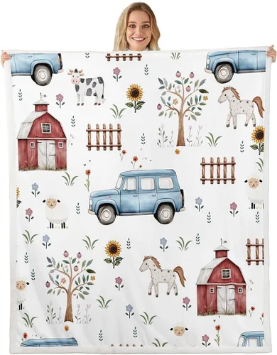 Vista 30 de Erosebridal - Mantas de bebé unisex para niños y niñas, mantas de guardería de animales de granja de minky 40x50, manta sherpa con diseño de tractor