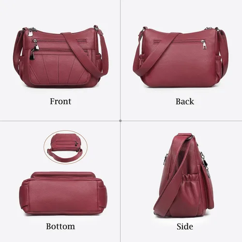 Vista 4 de Bolso cruzado para mujer, bolso de hombro suave de piel sintética, bolso mediano y espacioso, bolso de mano de moda con asa superior