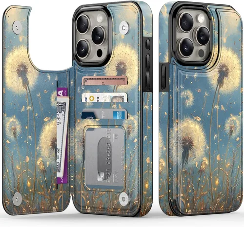 Vista 140 de FUNMIKO Funda tipo cartera para iPhone 15 con tarjetero + clip para efectivo, bloqueo RFID, protección contra caídas de grado militar y obras