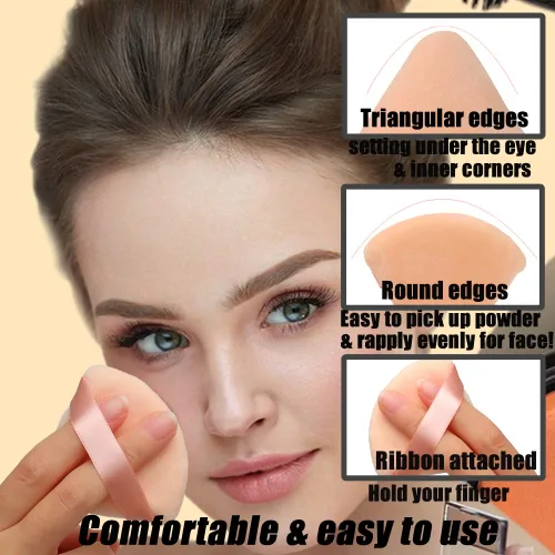 Vista 6 de Ocim 6 piezas de esponjas triangulares para polvo facial, esponjas suaves de terciopelo para polvo de maquillaje con estuche, negro y nude 2-negro