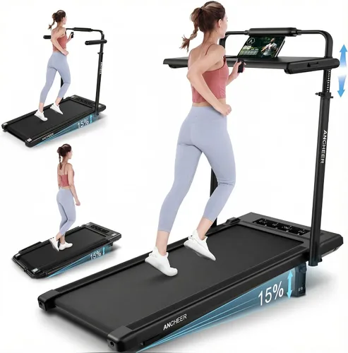 Vista 12 de Treadmill with Desk Workstation & Adjustable Height, 450 lbs Weight Capacity, Folding Incline Treadmill with Handle Bar, Portable Ultra-Quiet 3.5HP