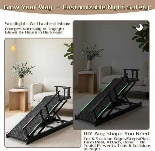 Vista 5 de Rampa plegable para perros de 65 pulgadas para cama, altura ajustable de 6 niveles (13-32.1 pulgadas) con plataforma de descanso, superficie