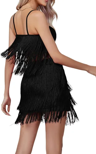 Vista 2 de LYANER Conjunto sexy de dos piezas con flecos sin mangas y falda corta para mujer