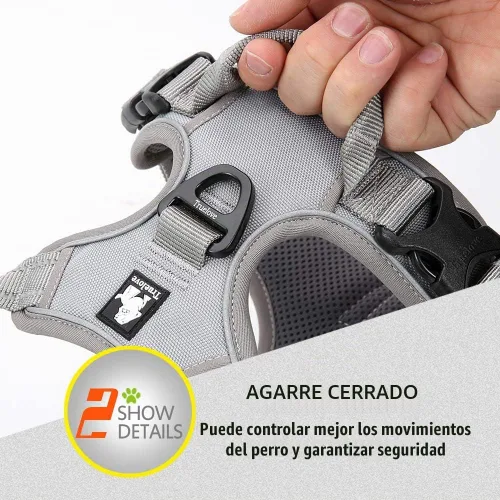 Vista 5 de JUXZH Truelove Arnés para perro sin tirones con mango de fácil control y 2 accesorios para correa, chaleco reflectante ajustable para mascotas Gris
