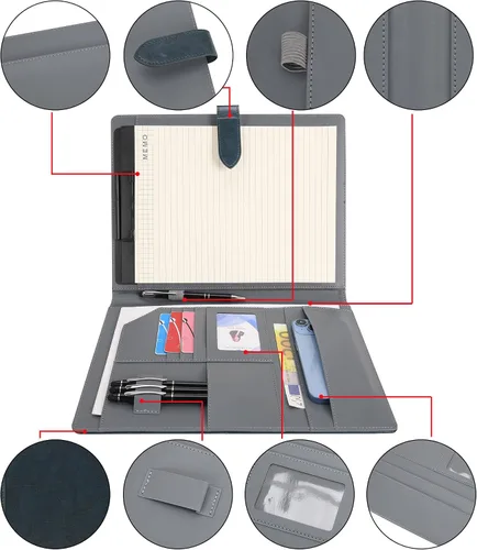Vista 7 de Wason Portafolio Funda de cuero PU A4 con portapapeles, bloc de notas, formularios, archivos de escritura de documentos, planificador de Azul oscuro