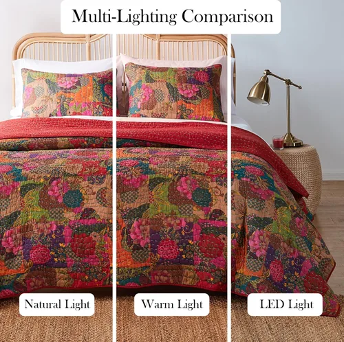 Vista 9 de Greenland Home Jewel Kantha - Juego de cama reversible acolchado 100% algodón, tamaño individual (2 piezas), color rojo