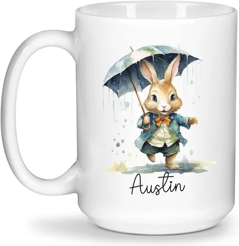 Vista 17 de Taza de viaje de cerámica personalizada de conejo, taza con nombre personalizado para los amantes de los conejos, taza de té con nombre temático