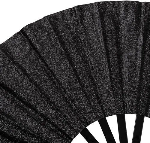 Vista 4 de Paquete de 2 ventiladores de mano plegables grandes para fiestas, abanico de mano con purpurina para festivales, ventilador de mano plegable grande