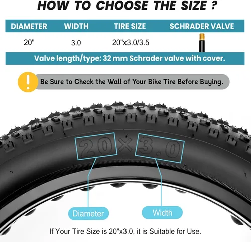 Vista 2 de Hycline Tubo interior para bicicleta de grasa: 20/26x3.0-4.0 pulgadas, paquete de 2 tubos eléctricos para neumáticos grasos AV 1.260 in, válvula