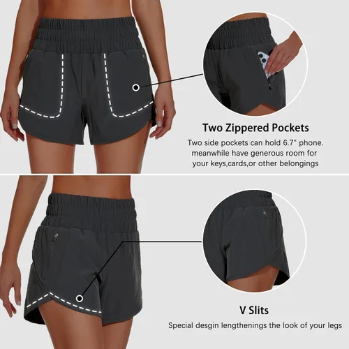 Vista 3 de MIVEI Pantalones cortos deportivos de cintura alta para mujer, pantalones cortos deportivos de secado rápido, pantalones cortos deportivos elásticos
