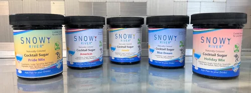 Vista 2 de Snowy River Pride Mix - Azúcar de cóctel – Azúcar vibrante arcoíris para margaritas, cócteles sin alcohol y hornear kosher, vegano, totalmente