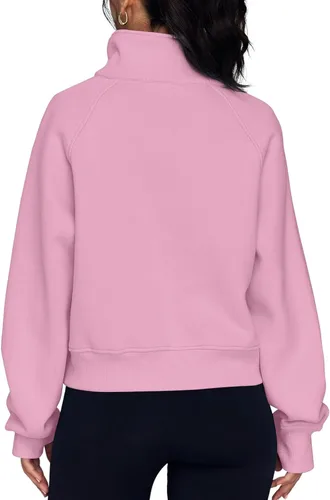 Vista 3 de Sudaderas con cremallera para mujer, chaquetas de otoño e invierno con bolsillos, cuello alto de gran tamaño, sudaderas con capucha
