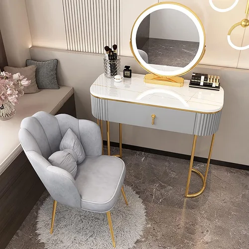 Vista 9 de Escritorio de tocador con espejo iluminado, mesa de tocador de lujo ligera con luces, 3 modos de iluminación de color, brillo ajustable, mesa