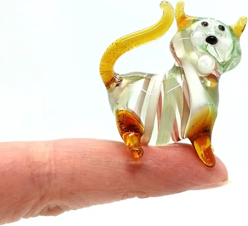 Vista 17 de Figura de cristal en miniatura de gato pequeño, animal de vidrio soplado hecho a mano, bonita escultura de gato coleccionable, regalo de decoración