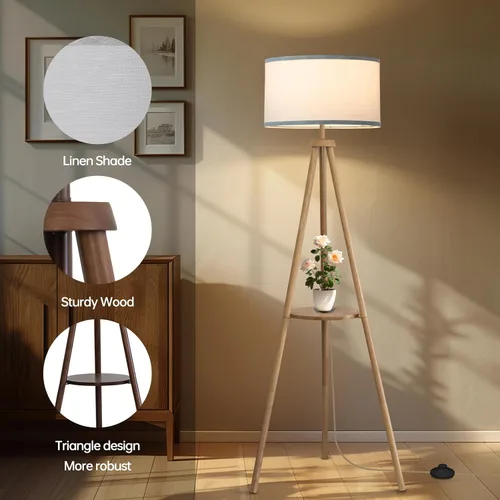 Vista 4 de EOEYYOYB Lámpara de pie con 3 modos de luz ajustables: lámpara de pie con trípode de madera, moderna lámpara de pie LED con brillo regulable
