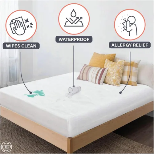 Vista 4 de Home Expressions - Protector de colchón de vinilo con cremallera de calibre 4, 12 pulgadas de profundidad, impermeable, transpirable y protección