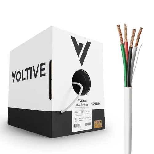 Vista 12 de Voltive Cable de altavoz 12/2, Plenum CL3P, blanco, 500 pies - 12 AWG, 2 conductores, cobre trenzado sin oxígeno, listado UL - V-1214-2