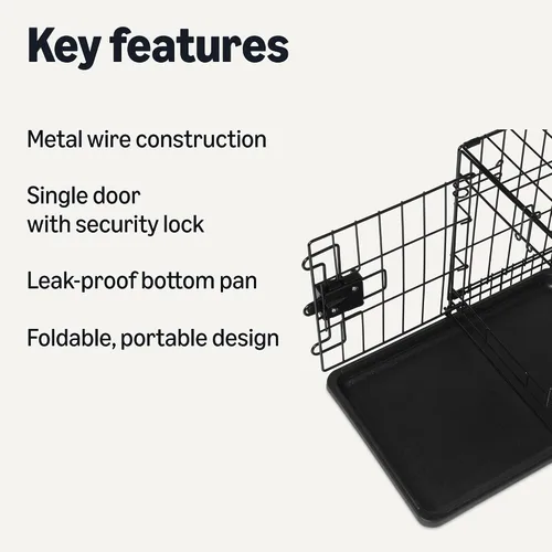 Vista 2 de Amazon Basics Caja de perro duradera y plegable de alambre de metal con bandeja, puerta individual, 18 x 12.4 x 15 pulgadas, color negro