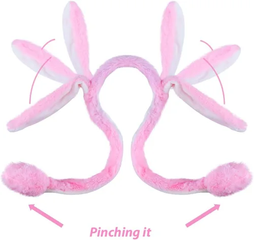 Vista 3 de Topwon Bonita diadema de conejo de peluche con orejas que se abren al presionar las patas (banda para el pelo de conejo)
