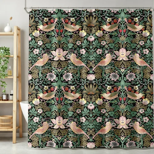 Vista 13 de Cortina de ducha con 12 ganchos para baño, 72 x 72 pulgadas, diseño floral bohemio con hojas tropicales retro y florales (bohemio floral-1)