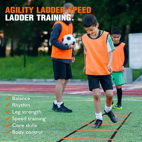Vista 3 de Equipo de entrenamiento de fútbol, equipo de entrenamiento de agilidad de velocidad para niños, jóvenes y adultos, escalera de agilidad de 20 pies