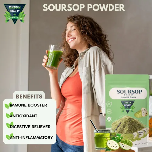 Vista 4 de Green Royalty Guanábana en polvo de 8 onzas Fruta de guanábana 100% natural Sin cafeína, sin azúcar, sin gluten Sin OMG Polvo de bebida a