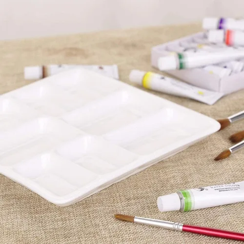 Vista 4 de Paleta de pintura de artista de porcelana de 8 pozos, paleta de acuarela de cerámica mezcladora, bandeja de mezcla para acuarela gouache acrílico