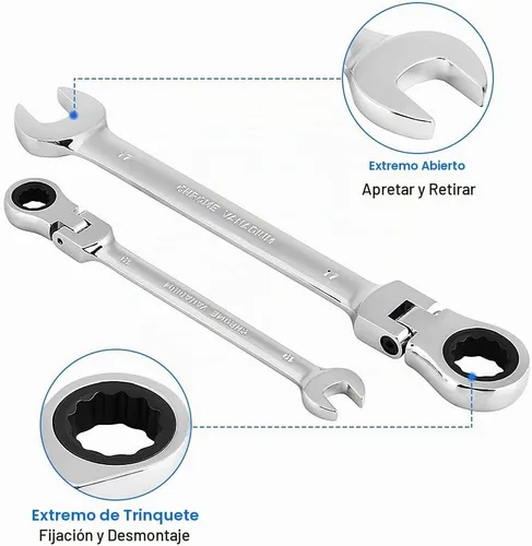 Vista 9 de Llave de trinquete métrica flexible de 12 piezas, 0.315-0.748 in 72 dientes de acero al cromo vanadio con organizador