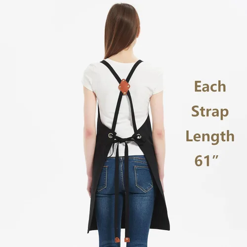 Vista 3 de AFUN Delantales de chef para mujeres y hombres con bolsillos grandes, delantal de trabajo repelente al agua de lona de algodón, talla M a XXL (negro)