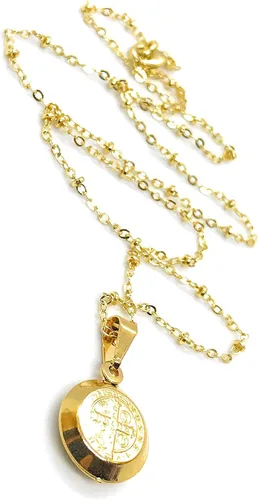 Vista 3 de LESLIE BOULES Collar con medalla de San Benito chapado en oro de 18 quilates para mujer, joyería religiosa