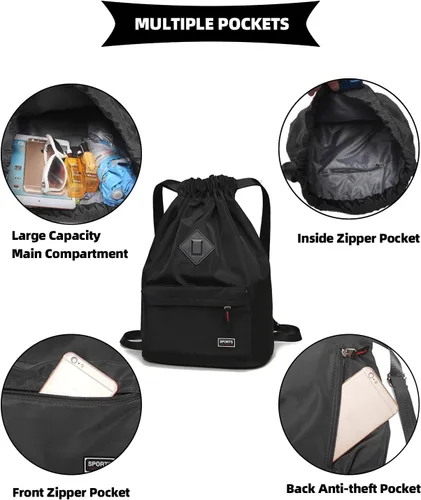Vista 3 de Peicees - Mochila tipo bolsa deportiva, ligera, impermeable con jareta para hombre y mujer