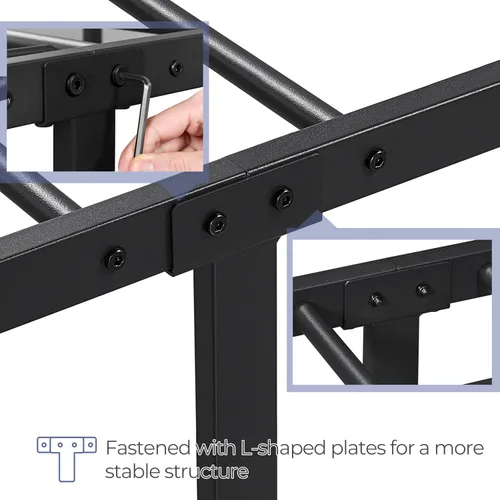 Vista 7 de Yaheetech Marco de cama con plataforma de metal doble, cabecero y estribo Negro