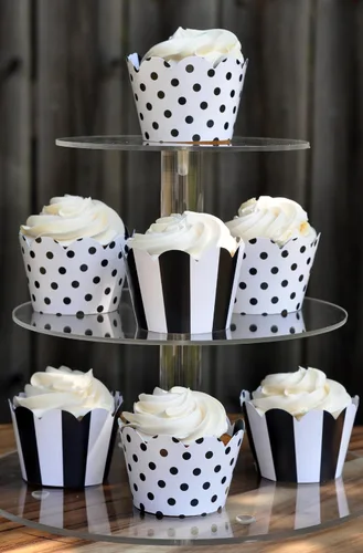 Vista 4 de Envoltorios para cupcakes en blanco y negro para bodas, graduaciones, fiestas de cumpleaños de niños y adultos, baby showers, juego de 24 envolturas