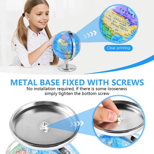Vista 4 de KISEER Globo del mundo giratorio de 6 pulgadas con soporte de metal pesado para niños, geografía, aula, educación u oficina, decoración del hogar