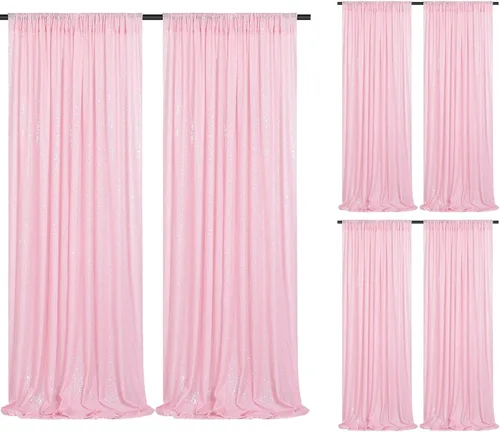 Vista 36 de Cortinas de fondo de lentejuelas con purpurina azul bebé, 2 piezas de 2 x 8 pies, telón de fondo de fiesta de baby shower para niños, hermosas