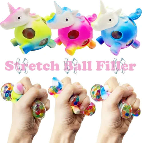Vista 3 de ZTATU Pelota antiestrés de unicornio (3 unidades) bolas antiestrés de unicornio para adultos, bolas estrujables para apretar, recuerdos de fiesta