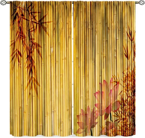 Vista 8 de Cortinas con estampado de bambú, asiático, japonés, naturaleza, bambú, elegante, bronceado, hogar, decoración para sala de estar, dormitorio