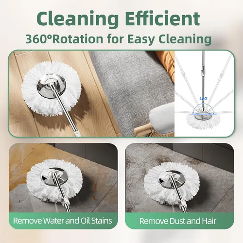 Vista 5 de Trapeador giratorio y cubo con escurridor para el hogar, trapeador de 360° y cubo con agua limpia y sucia separada, mopa de polvo húmedo
