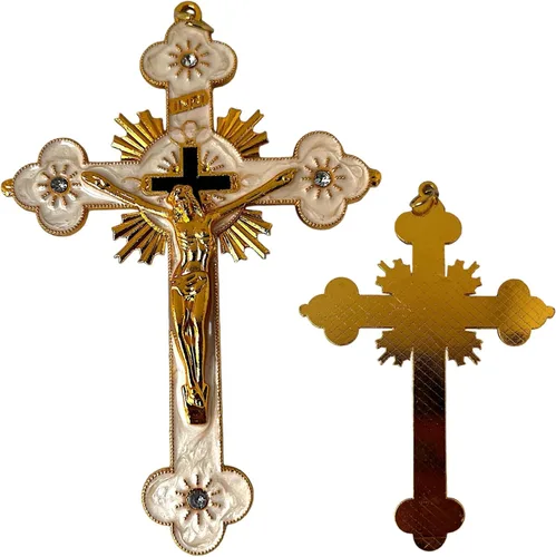 Vista 2 de Cruz para matrimonio, crucifijo de pared matrimonial, crucifijo esmaltado, crucifijo blanco y dorado, cruz de mano, crucifijo de pared, crucifijo