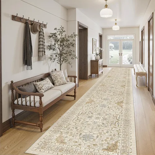 Vista 102 de Madane Alfombra lavable de 2 x 3 pies, alfombra de entrada pequeña, antideslizante, vintage, para entrada interior, alfombra de pelo bajo