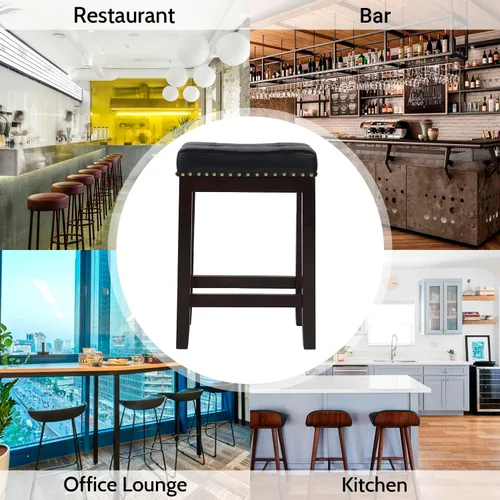 Vista 7 de PayLessHere Juego de 2 taburetes de bar de piel sintética para encimera de cocina, taburete de madera maciza de 24 pulgadas de altura
