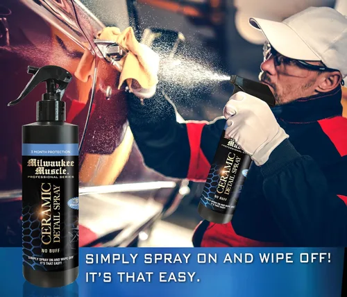 Vista 3 de Spray de cera de cerámica para automóvil - 16 onzas líquidas - Milwaukee Muscle - 4 veces el revestimiento de cerámica - Detalle de cera en aerosol