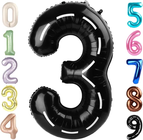 Vista 416 de Globos con números de 40 pulgadas, color negro, para decoraciones de cumpleaños de 10 a 100 años Jumbo 40In & Vibrant Color, With Hanging Holes